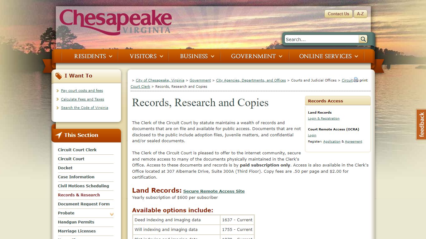 Records, Research and Copies - Chesapeake, Virginia